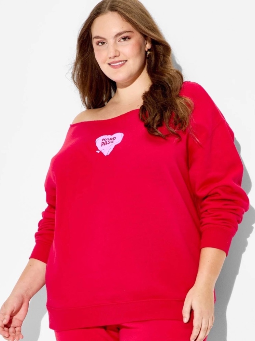 Women's Pullover Sweatshirt - Wild Fable™ Berry Red Hearts XXL - Picture 1 of 1